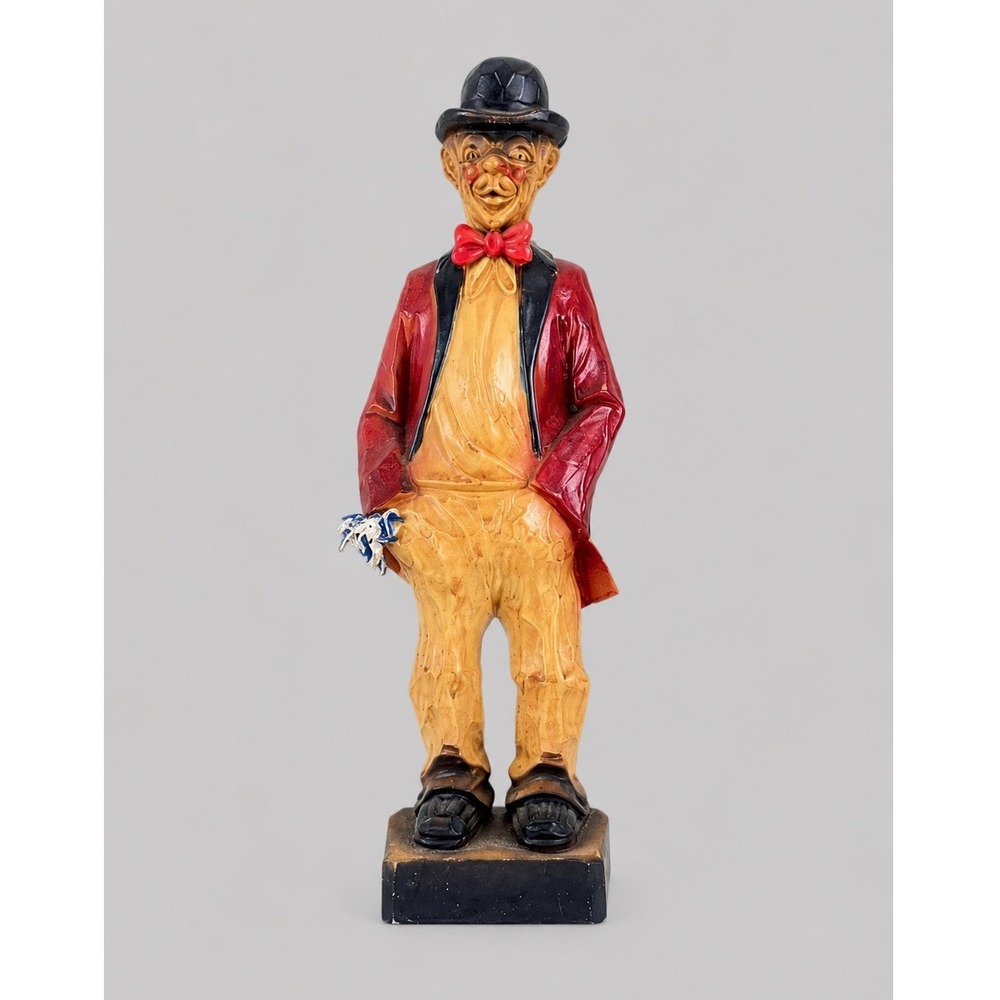 Vintage Hand Carved Wooden Hobo Clown‎ Figurine Folk Art 5.5" Hand Painted